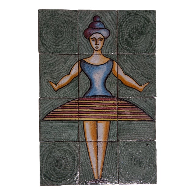 Italian Ceramic Tile Composition with Ballerina Figure in the style of Oskar Schlemmer, 1960s For Sale