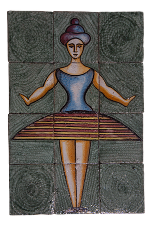 Italian Ceramic Tile Composition with Ballerina Figure in the style of Oskar Schlemmer, 1960s