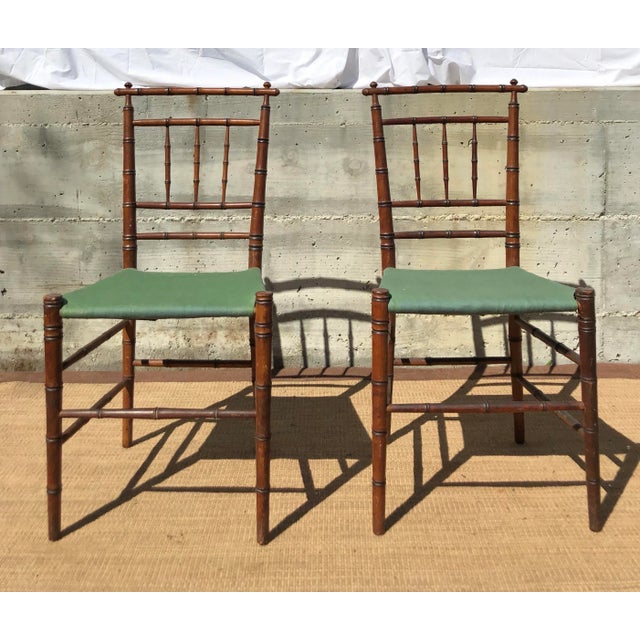 Brown Mid 19th Century Faux- Bamboo Side Chairs With Natural Rush Seats - a Pair For Sale - Image 8 of 8