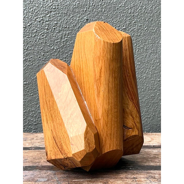 Wood Vintage MCM Faceted Wood Sculpture For Sale - Image 7 of 12