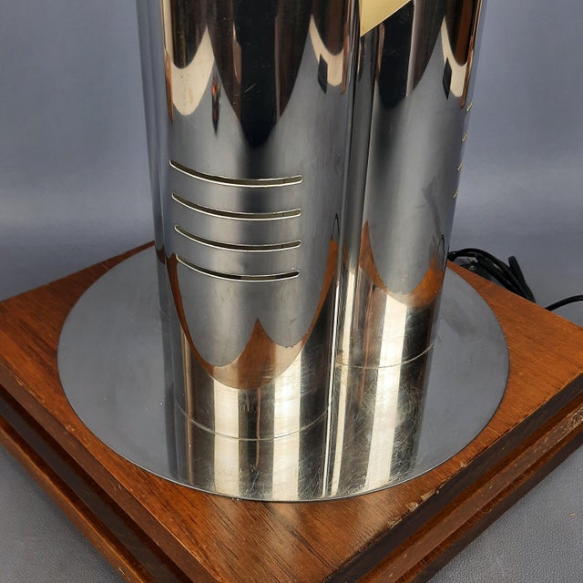 Modernist Chromed Metal & Wood Table Lamp by Goffredo Reggiani, 1970s For Sale - Image 11 of 16