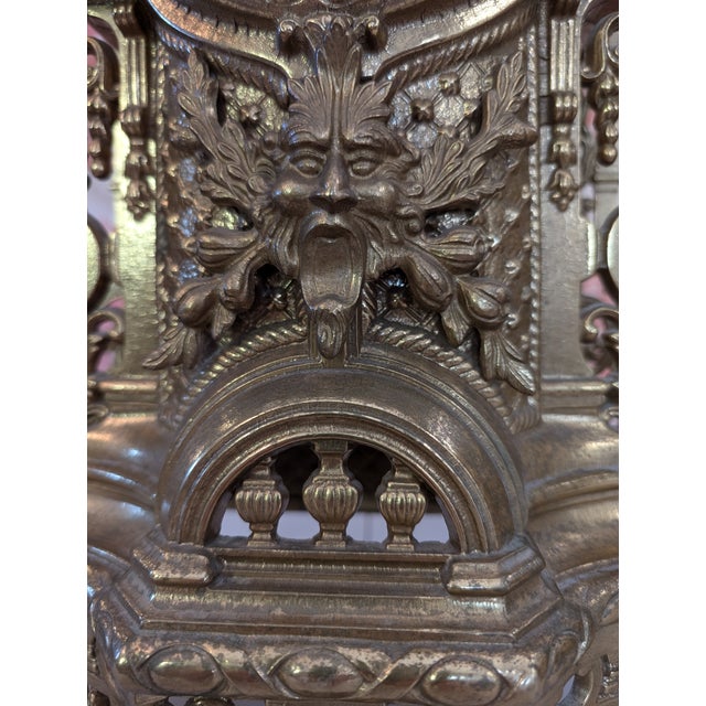 1900 - 1909 Antique Italian Brass Mantle Clock and Double Candelabra Set - 3 Pieces For Sale - Image 5 of 12