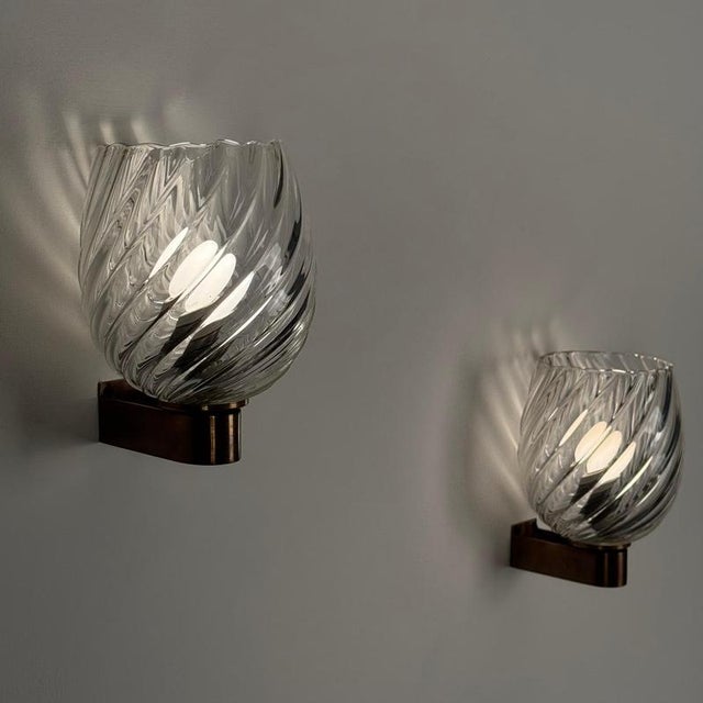 Spiral-Glass Wall Sconces by Ercole Barovier for Barovier & Toso, 1940s, Set of 2 For Sale - Image 3 of 14