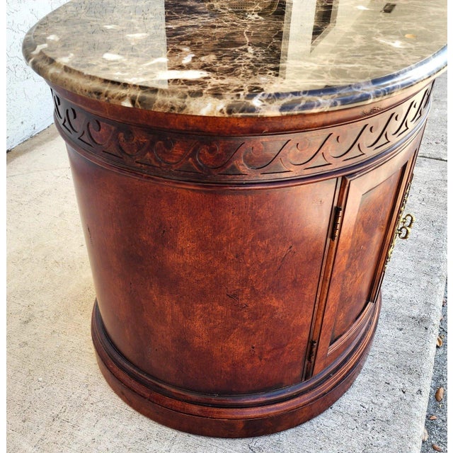 Wood Henredon Style Marble Drum Table For Sale - Image 7 of 11