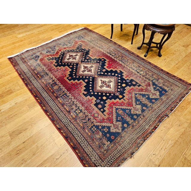 Persian Vintage Persian Afshar Tribal Rug, Hand-Knotted Wool, Geometric Pattern, Navy & Red, 6x7 For Sale - Image 3 of 14