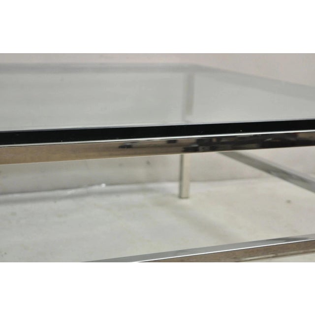 Vintage Mid Century Modern Milo Baughman Style Chrome Glass Square Coffee Table For Sale - Image 9 of 12