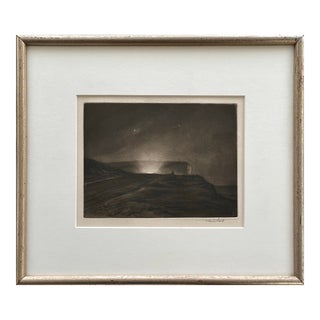 Sir Frank Short (British, 1857-1945) - Headlights Over the Hill (Seaford), Signed (1927, Mezzotint) For Sale