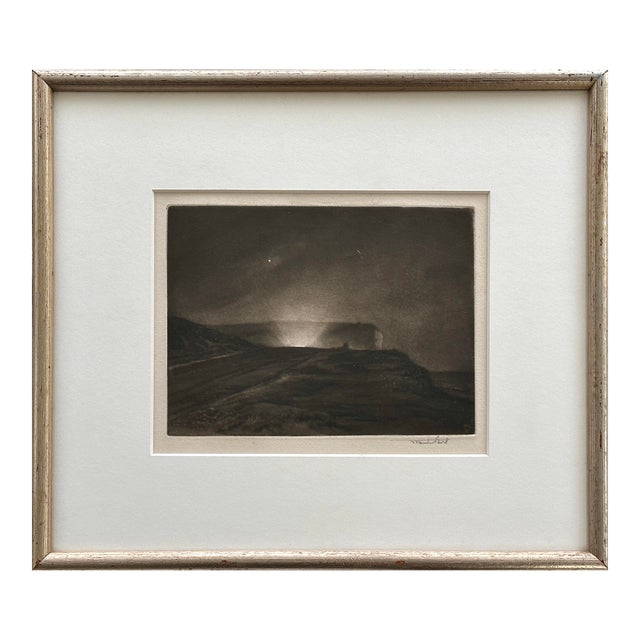 Sir Frank Short (British, 1857-1945) - Headlights Over the Hill (Seaford), Signed (1927, Mezzotint) For Sale