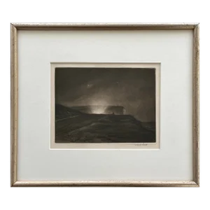 Sir Frank Short (British, 1857-1945) - Headlights Over the Hill (Seaford), Signed (1927, Mezzotint)