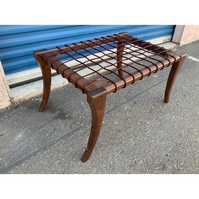 Mid-Century Modern 1990s Vintage Solid Walnut Klismos Ottomans - A Pair For Sale - Image 3 of 5