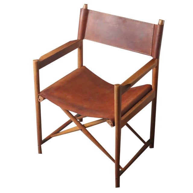 Model 903 Foldable Chair in Saddle Leather and Oak by Kurt Culetto for Horgenglarus, 1960s For Sale