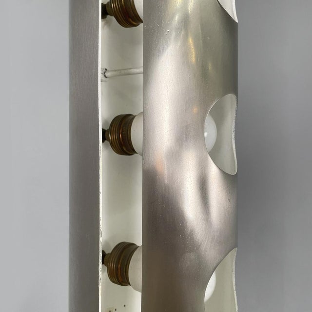 Italian Space Age Round Floor Lamp in Metal with White Interior, 1970s For Sale - Image 10 of 18