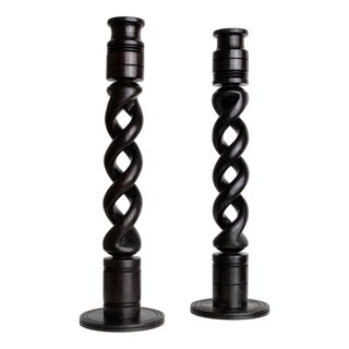 Vintage Candleholders in Dark Wood, 1970s, Set of 2 For Sale