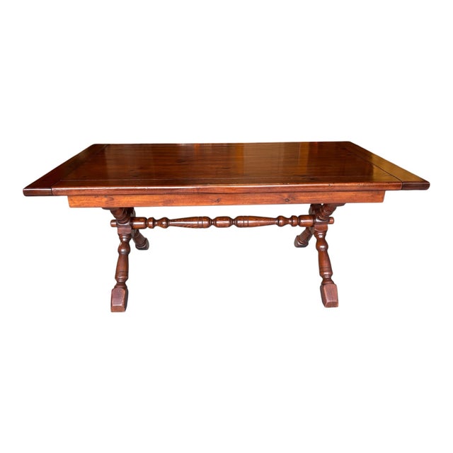 1970s Solid Wood Trestle X Brace Leg Table For Sale In Houston - Image 6 of 12