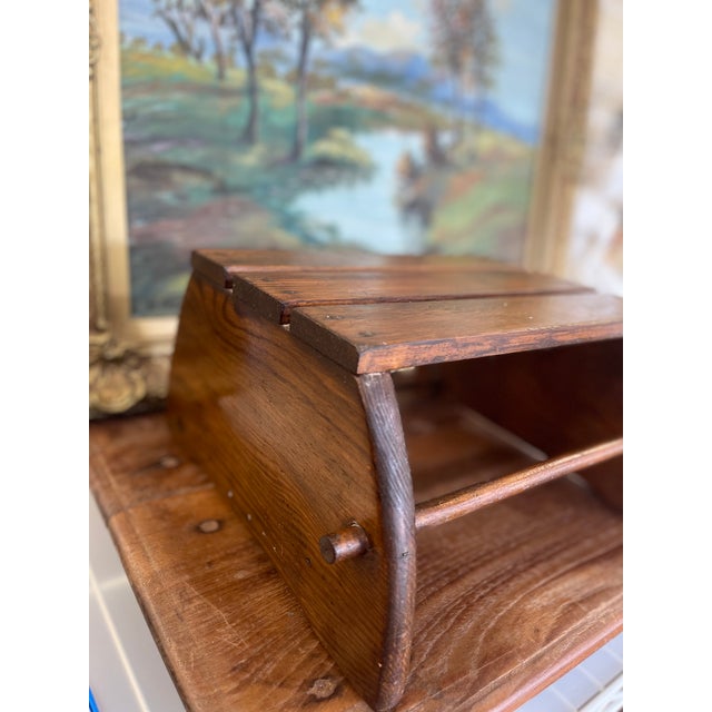 Wood Rustic Vintage Handcrafted Oak Step Stool With Slatted Top and Curved Sides - Early 20th Century Wood Joinery For Sale - Image 7 of 8
