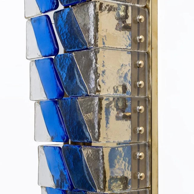 Blue Mid-Century Italian Modern Style Murano Glass and Brass Sconces, 1980, Set of 2 For Sale - Image 8 of 13