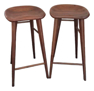 Organic Modernism Walnut Bar Stools- Set of 2