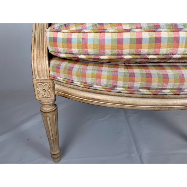 Late 20th Century Louis XVI Style Creme Painted Upholsterer Fauteuil Armchair For Sale - Image 9 of 11