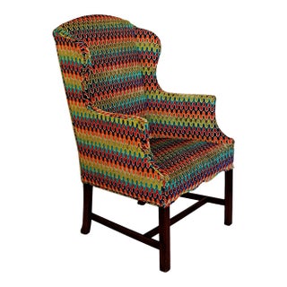 Vintage Wingback Armchair With Hamilton Custom Upholstery For Sale