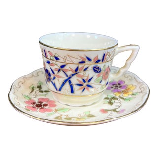 Early 20th Century Zsolnay (Hungary) Hand-Painted Teacup and Saucer For Sale