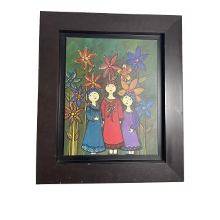 1990s Danish Modern Folk Art Style Canvas Print, Framed For Sale