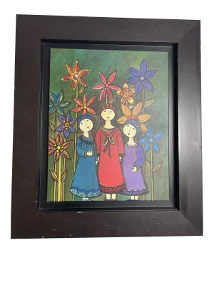 1990s Danish Modern Folk Art Style Canvas Print, Framed
