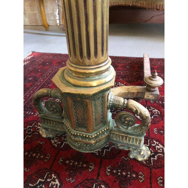 Metal 1900 Neoclassical Brass Pillar Fireplace Andirons - a Pair For Sale - Image 7 of 13