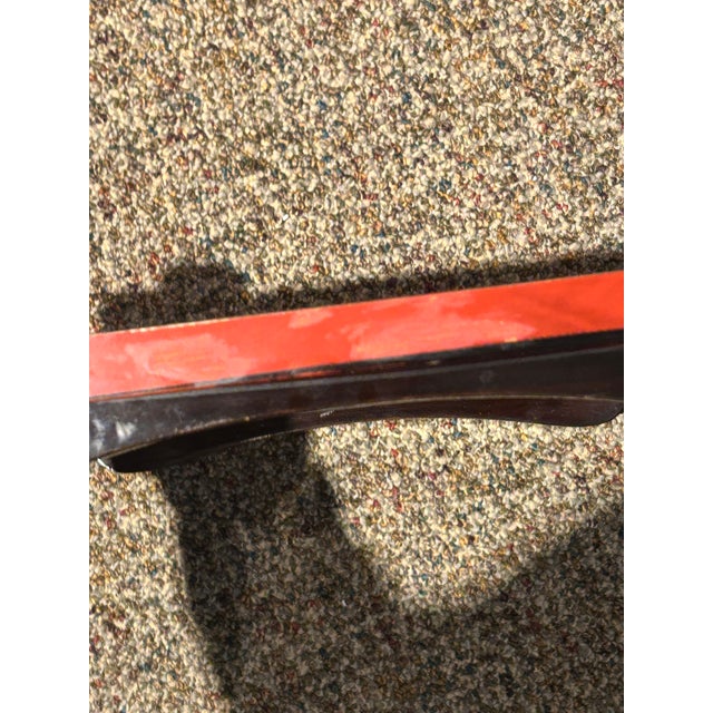 Red Early 20th Century Japanese Hand-Painted Lacquer Tea Tray For Sale - Image 8 of 12