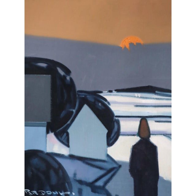 Blue Mid-Century Modern 'Winter Light at Dusk' Vintage Swedish Landscape Oil Painting, Framed For Sale - Image 8 of 11