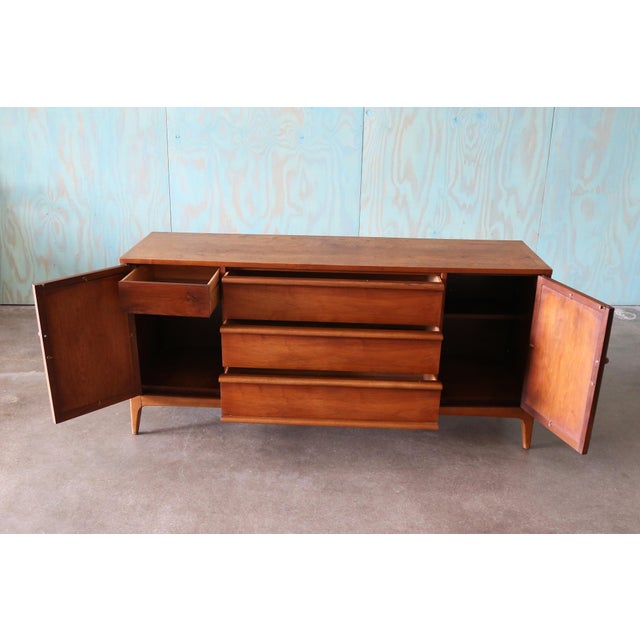 1960s Lane Rhythm Walnut and Cane Dresser Cabinet Credenza Mid Century Modern 66" For Sale - Image 6 of 14