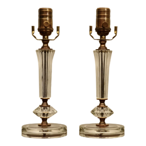 Early 20th Century Cut Glass and Brass Accent Lamps - a Pair