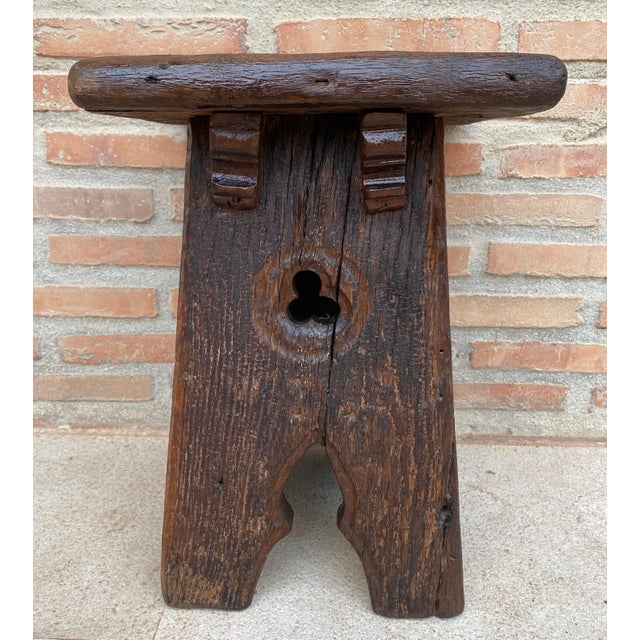 French Provincial Early 20th Century French Dark Oak Stool, 1910s For Sale - Image 3 of 18