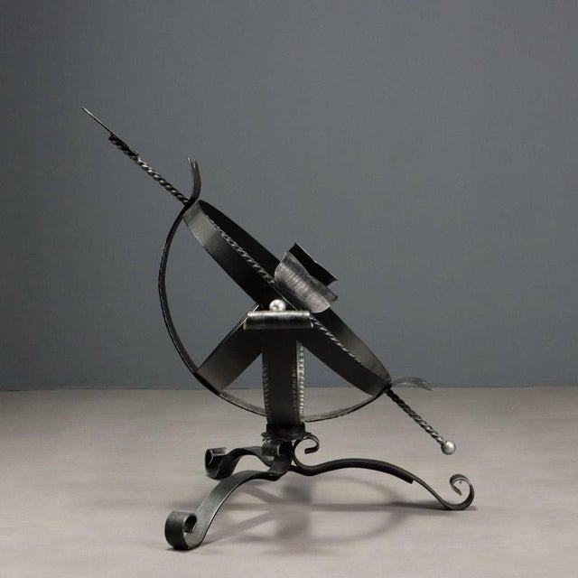 Metal Outdoor Sundial in Wrought Iron with Brass Plate For Sale - Image 7 of 9