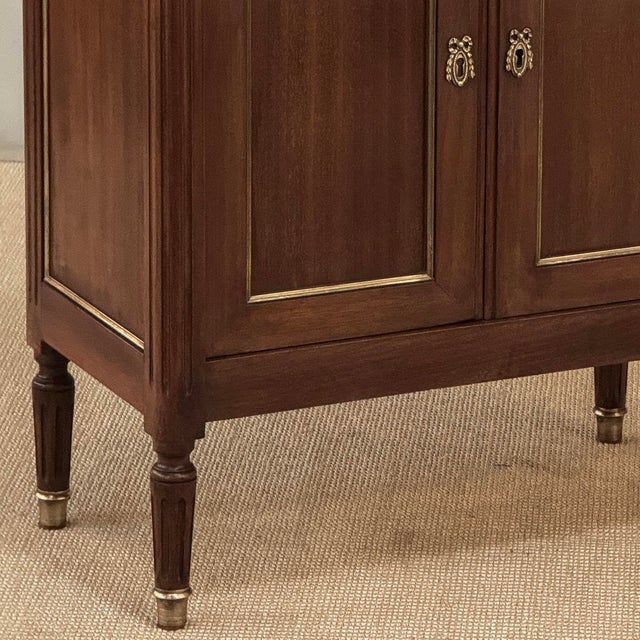 Wood Antique French Louis XVI Mahogany Cabinet With Carrara Marble Top and Brass Gallery For Sale - Image 7 of 18
