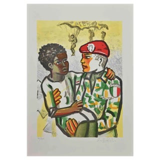 Ibrahim Kodra, The Rescue, Lithograph, 1980s For Sale