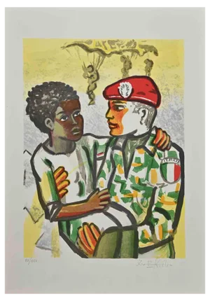 Ibrahim Kodra, The Rescue, Lithograph, 1980s