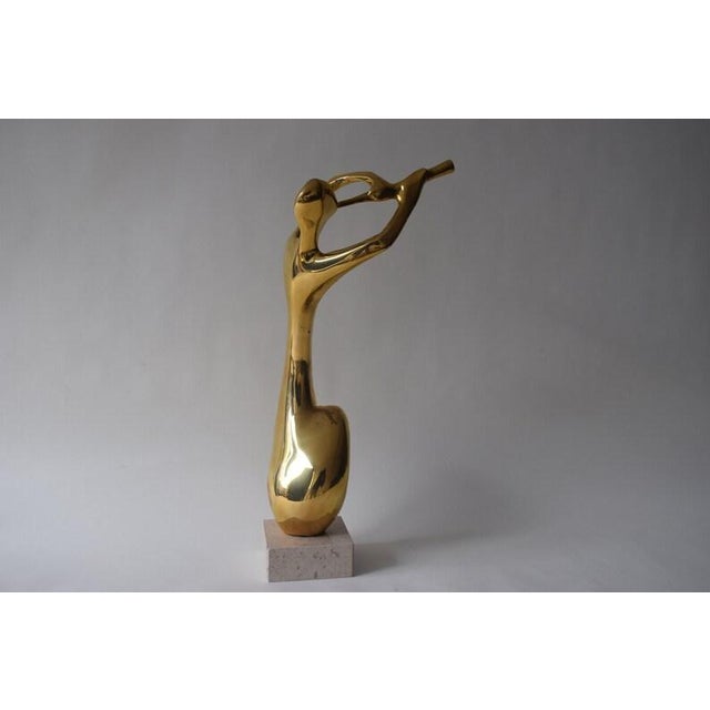 Vintage Brass Musician Sculpture, Abstract Art Deco Style Figure, Travertine Base, 1980s For Sale - Image 9 of 10