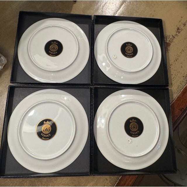 Orange Set of 4 Rosenthal Versace Primavera 7 1/8"Bread & Butter Plate Original Box For Sale - Image 8 of 9