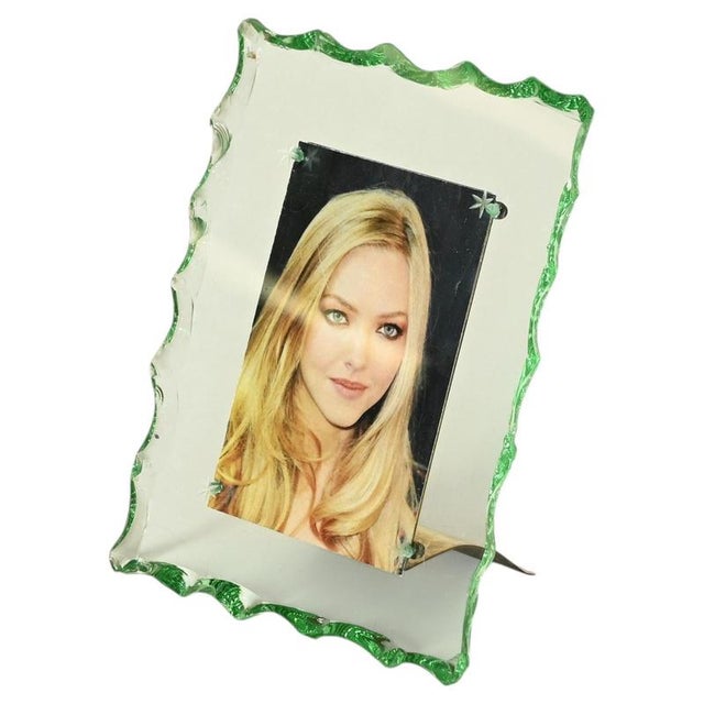 Nile Green Chiseled Crystal and Brass Photo Frame from Fontana Arte, Italy, 1950s For Sale - Image 15 of 15