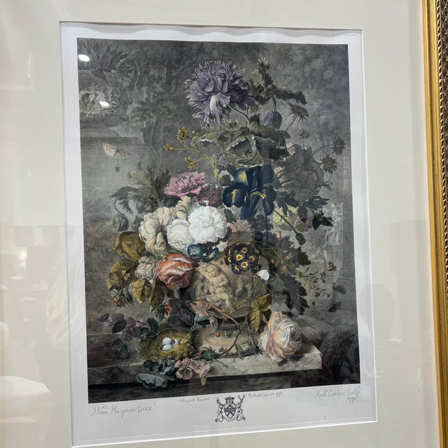 1990s J. Pocker Nyc Framed Large Hand Colored Mezzotint Engraving Botanical Prints After Jon Van Huysum For Sale - Image 5 of 9