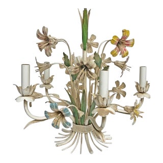 1950s Vintage Tole Floral Chandelier For Sale