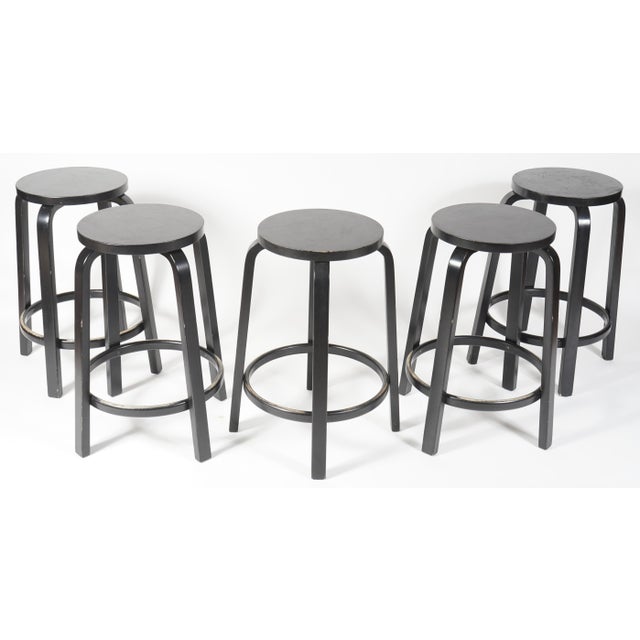 2010s Alvar Aalto Artek Counter Stool 64 Black Birch Total of 5 For Sale - Image 5 of 6