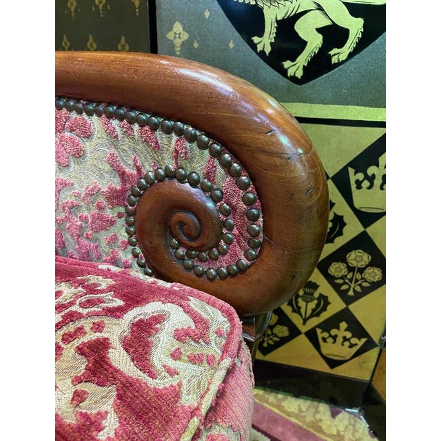 Wood Restoration Bench in Mahogany and Genoa Velvet For Sale - Image 7 of 10