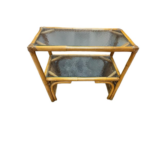 1960s 1960’s Stacked Rattan Glass Top Coffee Table/ Bar Table For Sale - Image 5 of 9