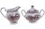 Heritage Hall multi-color transferware pattern cream pitcher and lidded sugar bowl in brown, red, blue and green made by...