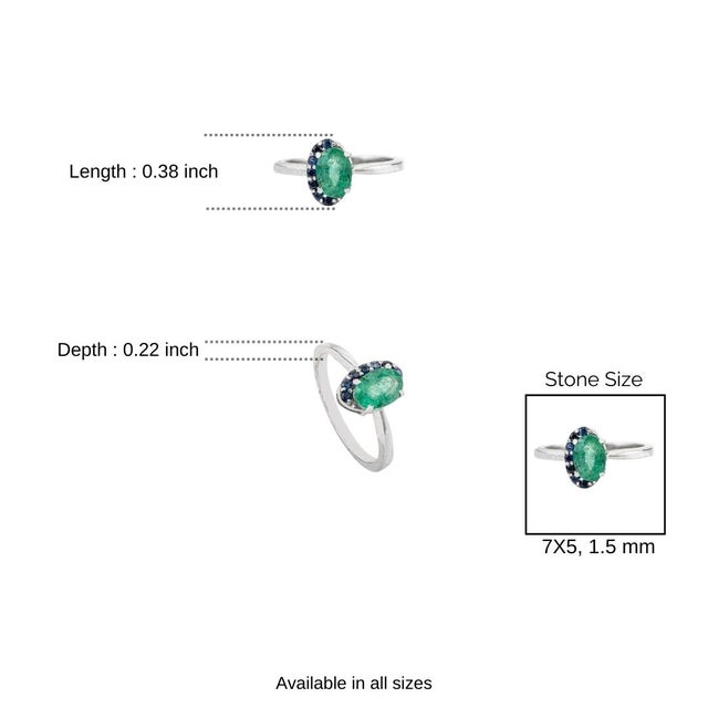 925 Silver 7x5mm Oval May Birthstone Tiny Ring With Half Surrounded Blue Sapphires by Carat&her - Size 6 For Sale - Image 9 of 11