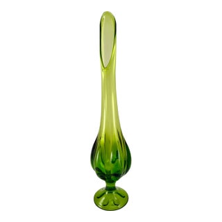 60's Green Swung Vase With Pedestal Base For Sale
