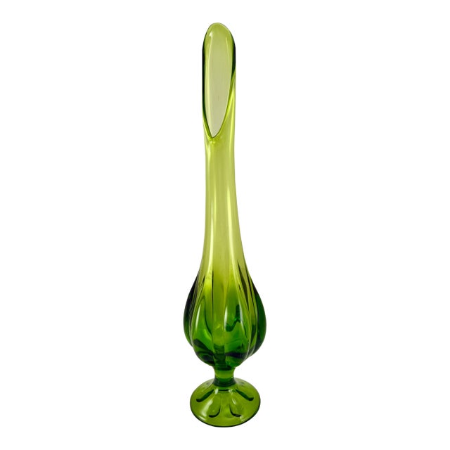 60's Green Swung Vase With Pedestal Base For Sale
