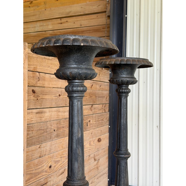 Black Monumental Antique Cast Iron Figural Neoclassical Griffin Garden Pedestals or Jardinieres, 19th Century-Pair For Sale - Image 8 of 12