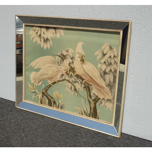 Mid-Century Modern Vintage Mid Century Cockatoos Lithograph Picture Print by Turner in Mirror Frame For Sale - Image 3 of 12
